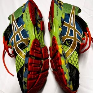 Asics Gel-Noosa Tri 8 Running Shoes - neon green, blue, and orange colorway
